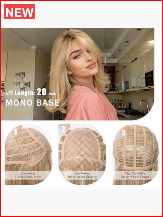 Monofilament Top Lace Front Wig Straight Layered Synthetic Heat Resistant main image 4
